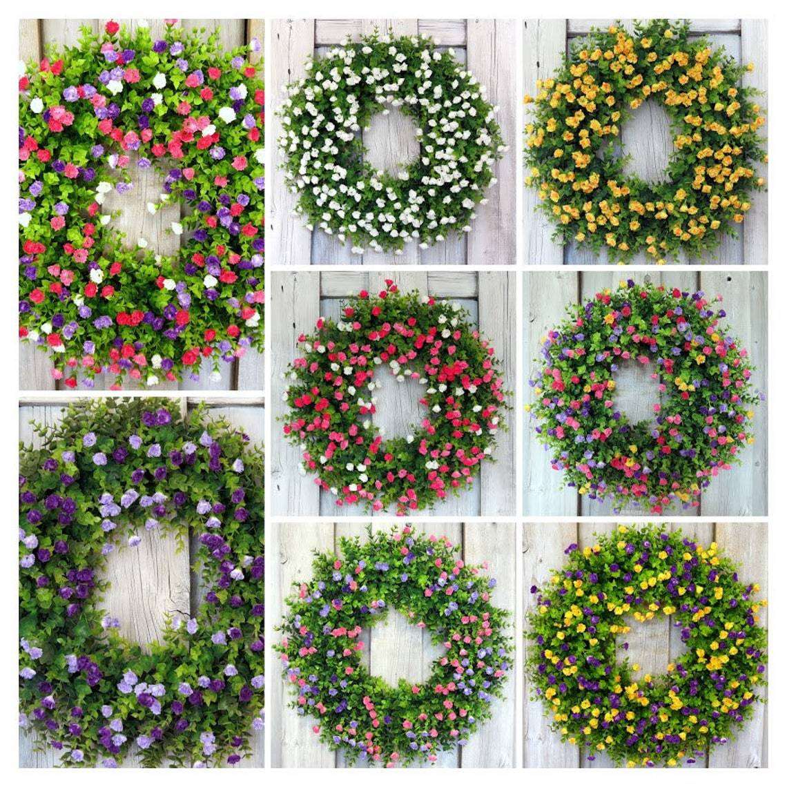 Farmhouse Colorful Cottage Wreath Spring Summer Wreath, Artificial Flowers Door Home Decor Design - https://sammyskfootball.com