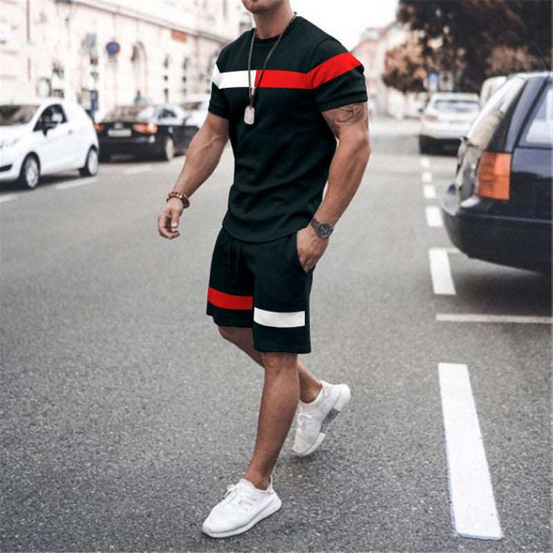 Men's Athletic Leisure Patchwork Short Sleeve Fitness Suit - https://sammyskfootball.com