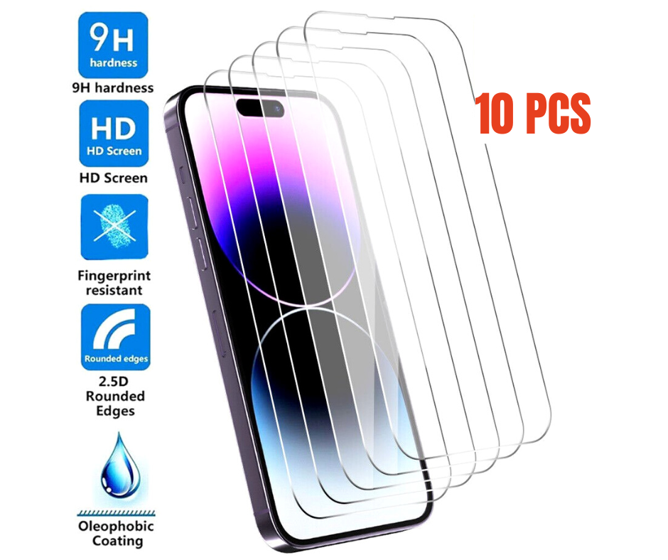Tempered Glass Screen Protector for Apple iPhone 15 Pro Max Pro, Plus, 15 (Clear) 10pcs Per Pack - https://sammyskfootball.com