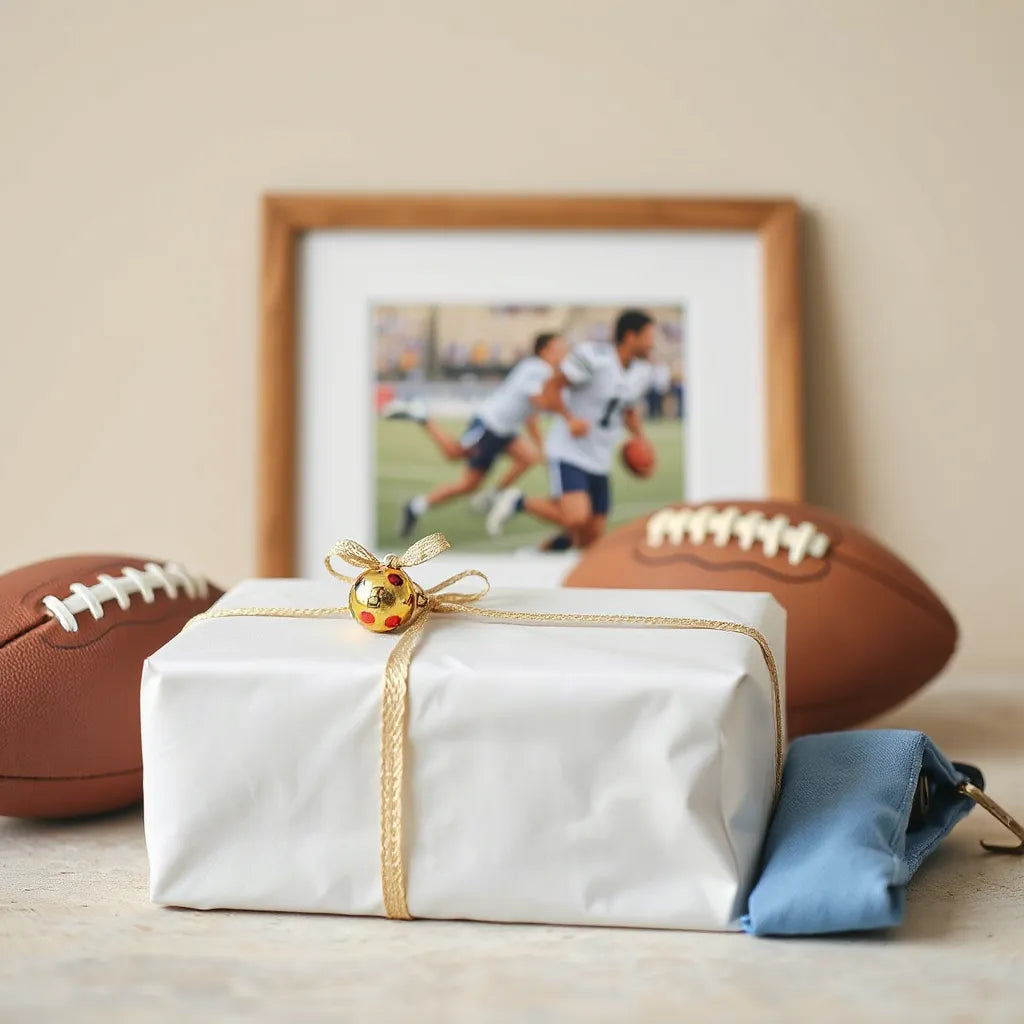 Customized sports gift box and jersey with football on a clean studio background