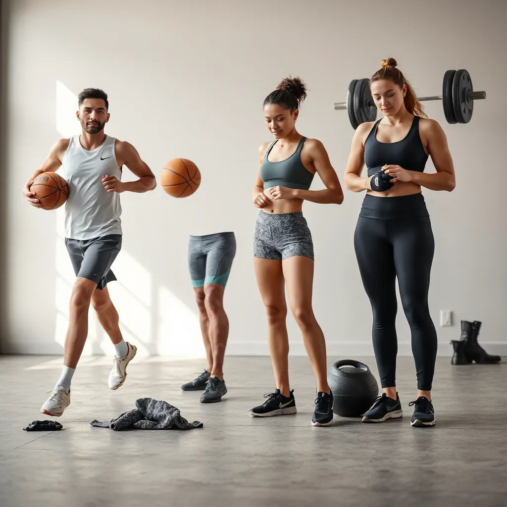 Athletes in breathable training apparel preparing for workouts in a modern gym