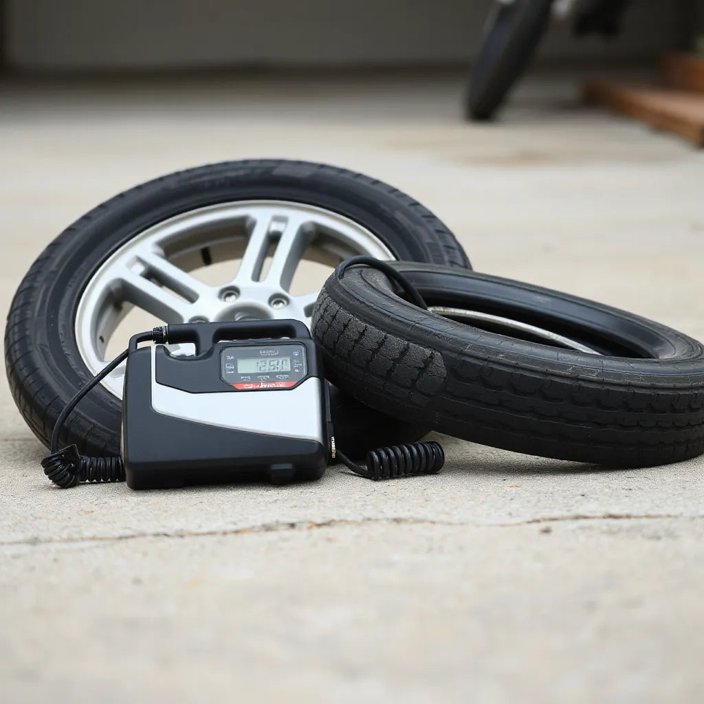 Electric tire pump connected to a car and bicycle tire for quick inflation