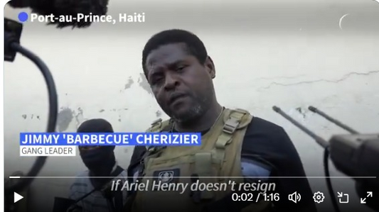 A powerful Haitian gang leader warns that the chaos engulfing the capital Port-au-Prince will lead to possible "genocide" unless Prime Minister Ariel Henry steps down. whats this news?