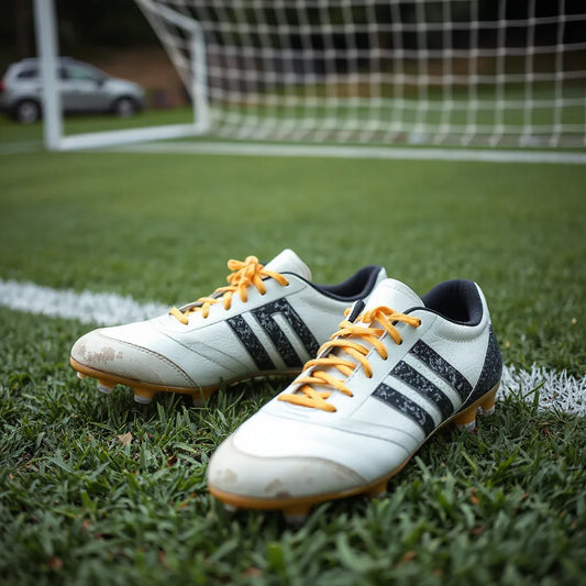 Soccer cleats on green turf with visible studs, showing comfort-focused traction for enthusiasts