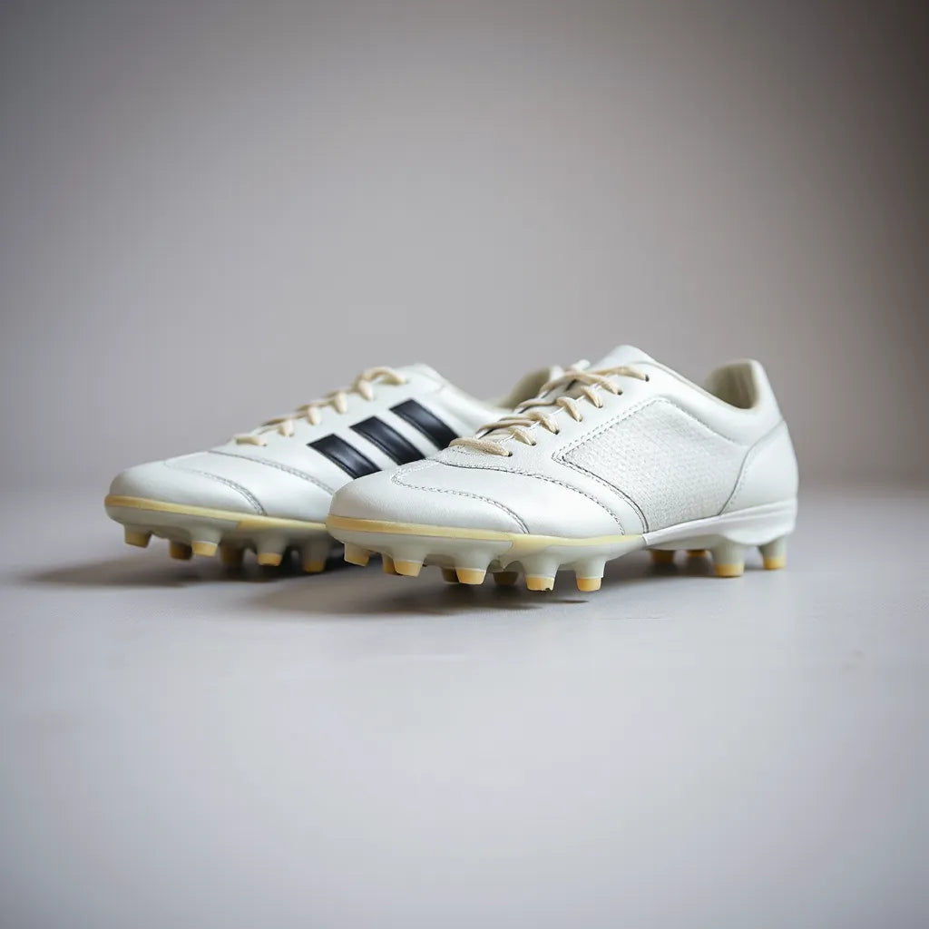 Premium soccer shoes with visible stitching and studded outsole on a clean neutral background