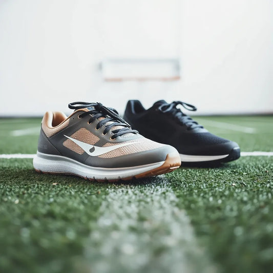 Football training shoes with visible traction outsole on a clean indoor training surface