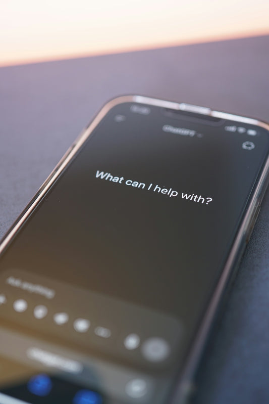 Phone screen asks: what can i help with?