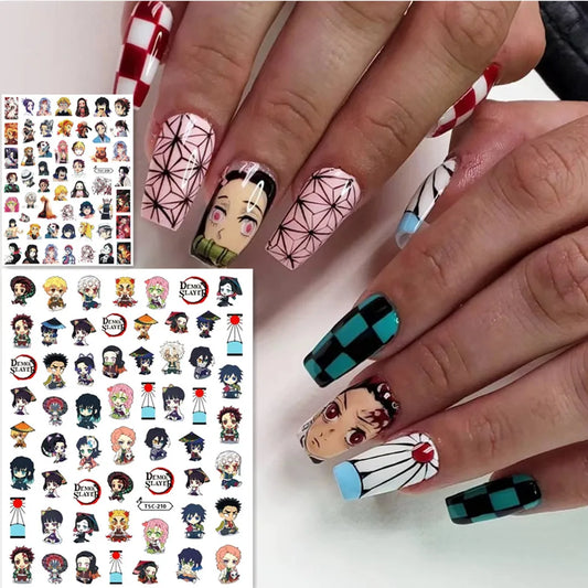 Demon Slayer Nail Art Stickers: 3D Self-Adhesive Decals for DIY Manicure (TSC Varies)