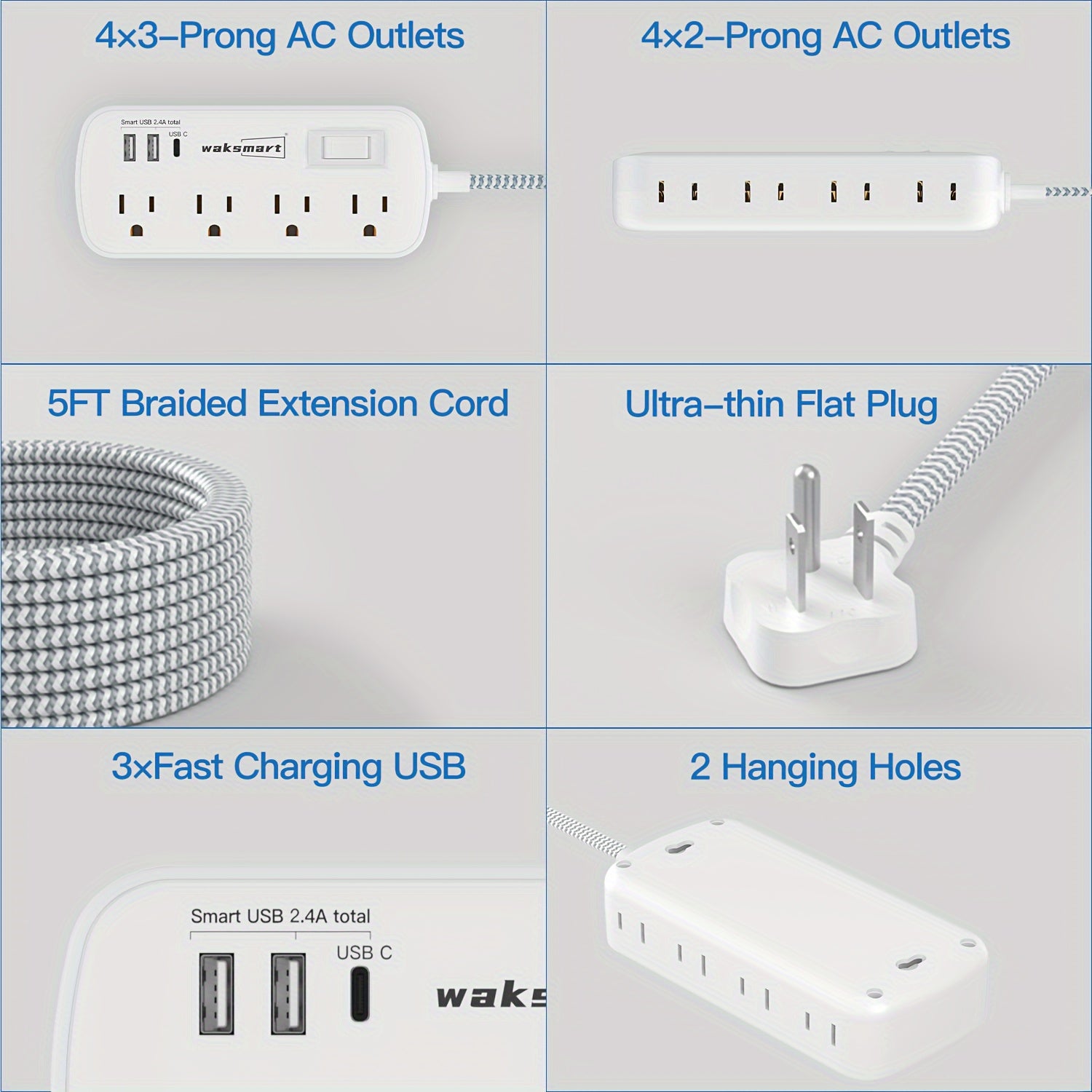 image6 of Temu.com's 8-Outlet Surge Protector with USB-C: A sleek, wall-mountable surge protector with 8 outlets and a USB-C port, ideal for offices and dorm rooms.