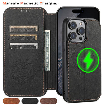 iPhone 15 16 Pro Max 14 13 Magnetic Safe Leather Wallet Flip Stand Mobile Case