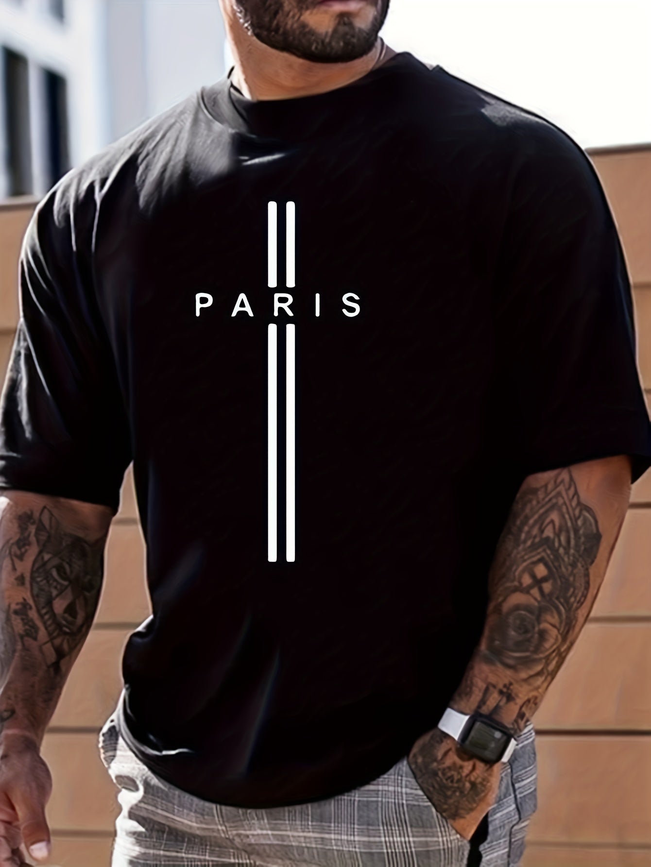 Paris Print Men T shirt Black