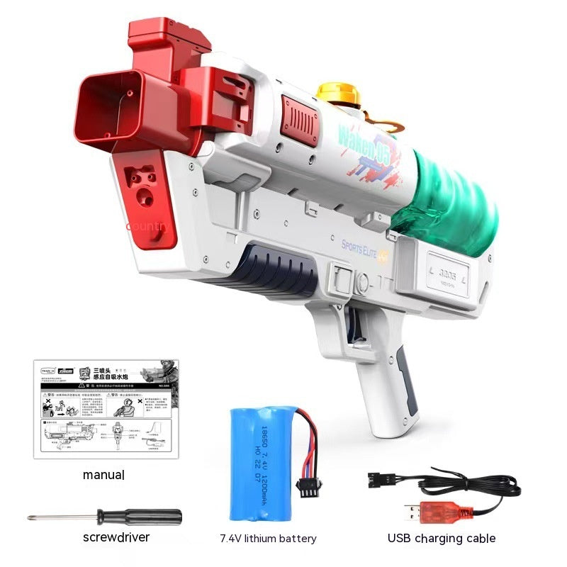 Large capacity water gun in white and cyan colors from https://sammyskfootball.com/