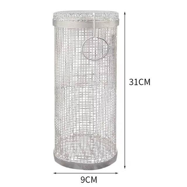 Stainless steel cylindrical mesh candle holder with dimensions marked as 31 cm in height and 9 cm in diameter, featuring USAdrop Stainless Steel Barbecue Cooking Grill Grate corrosion heat resistance.