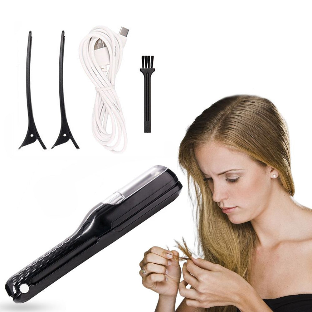 Lady holding her damage hair ready to apply Automatic Hair Split End Trimmer for Damage Hair Repair