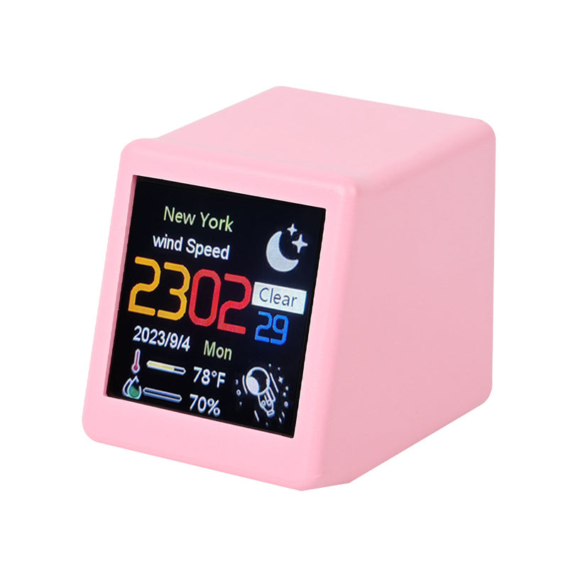 Pink Smart Wi-Fi Enabled Desktop Digital Weather Clock - Type C Plugged-in