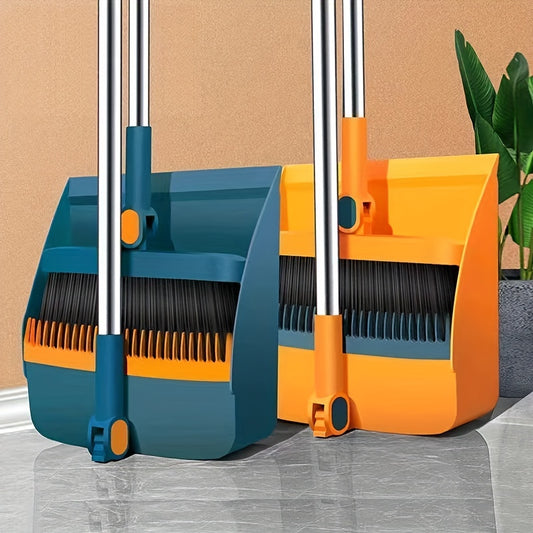 Temu Multi-Surface Rotatable Broom and Dustpan Set with Long Ergonomic Handle - Indoor/Outdoor Easy-Sweep Cleaning Kit with Debris-Comb