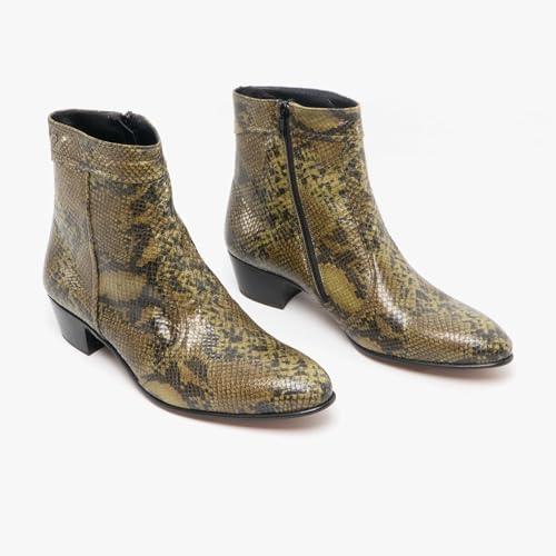 Cuban Heel Boots Musgo EMMANUEL Mens Snakeprint Leather Shoes