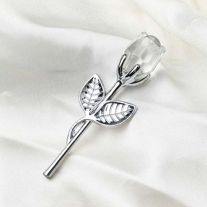 Valentines Day Gift Crystal Glass Rose Artificial Flower Silver Gold Rod Rose