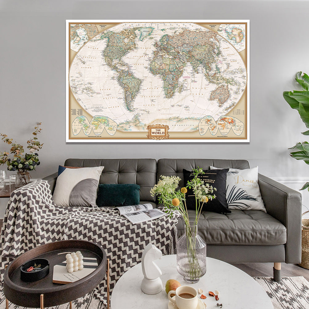 Vintage World Map Canvas Painting Vintage Wall Art Poster https://sammyskfootball.com