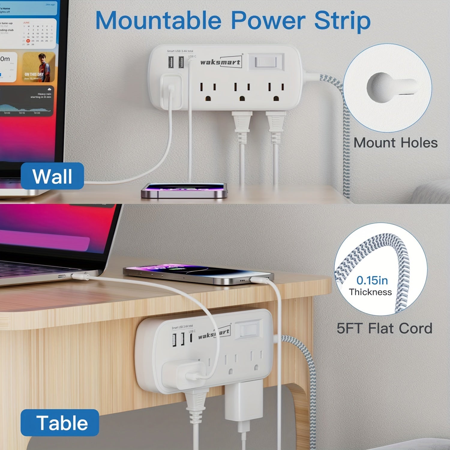 image7 of Temu.com's 8-Outlet Surge Protector with USB-C: A sleek, wall-mountable surge protector with 8 outlets and a USB-C port, ideal for offices and dorm rooms.