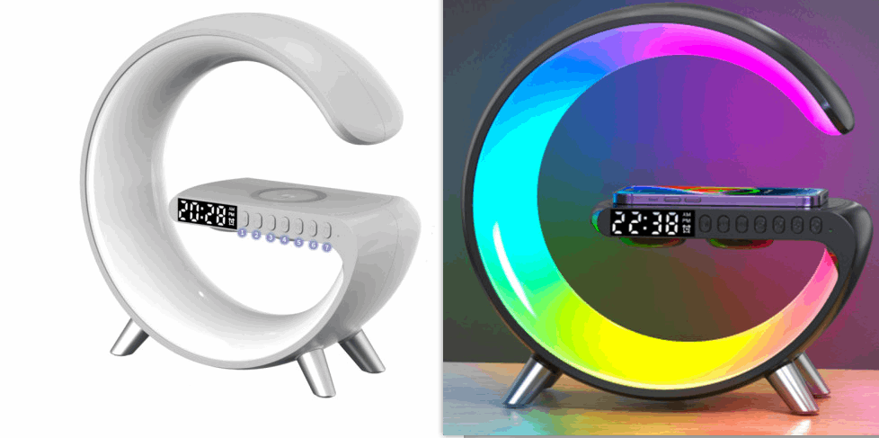 Intelligent G-Shaped LED Lamp: Bluetooth Speaker, Wireless Charger, Atmosphere Lamp - Bedroom Home Decor Essential