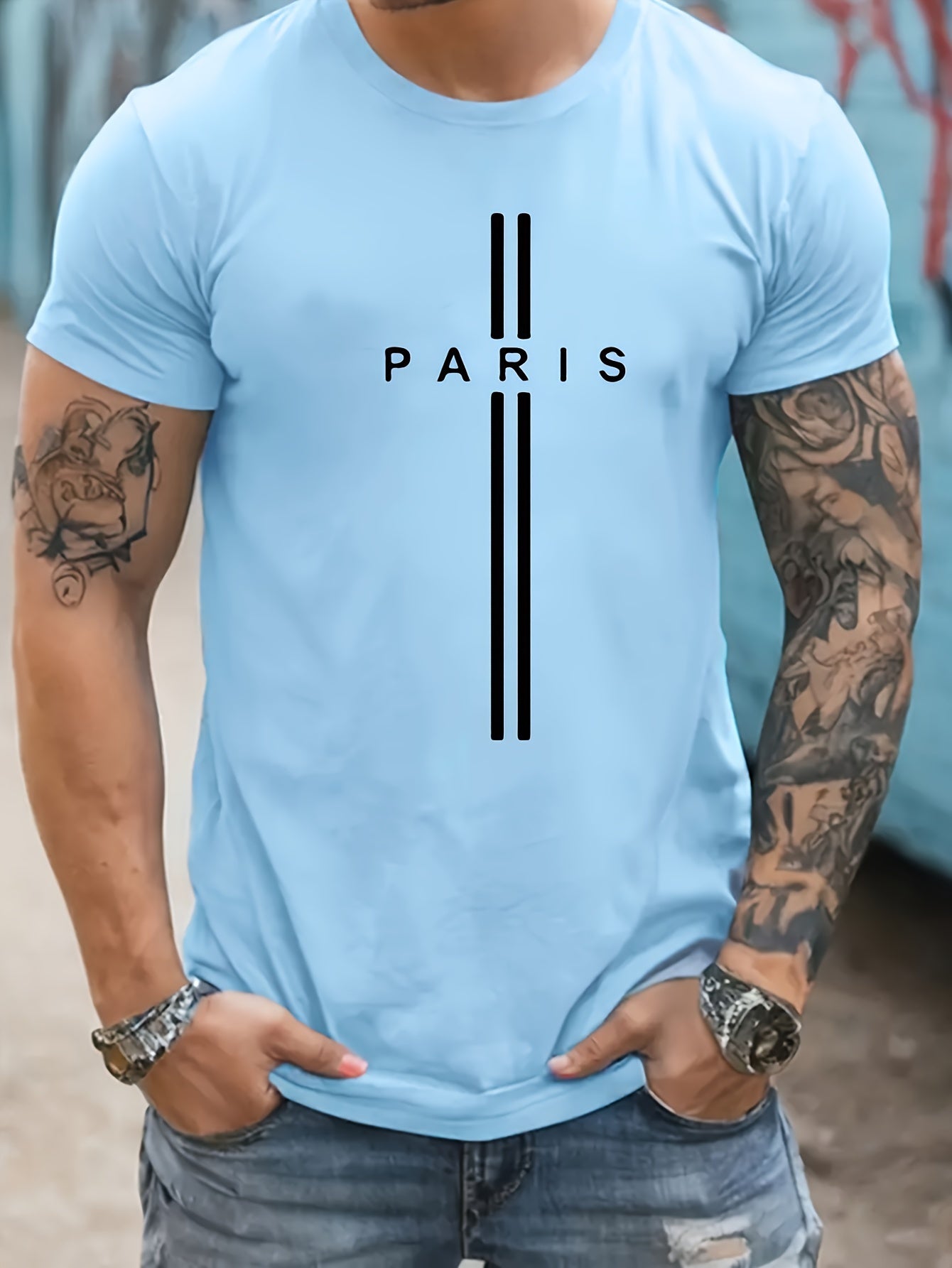 Paris Print Men T shirt Blue