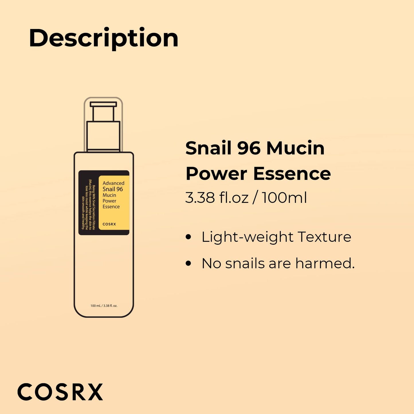 Description for COSRX Snail Mucin Essence (96%) - Hydrating Face Serum for Glowing Skin (100ml) - Korean Skincare, Dullness & Fine Lines