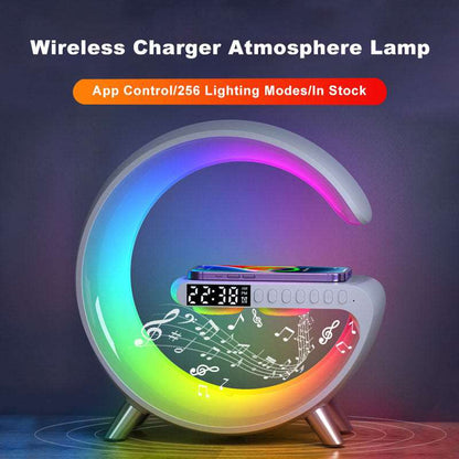 Intelligent G-Shaped LED Lamp: Bluetooth Speaker, Wireless Charger, Atmosphere Lamp - Bedroom Home Decor Essential