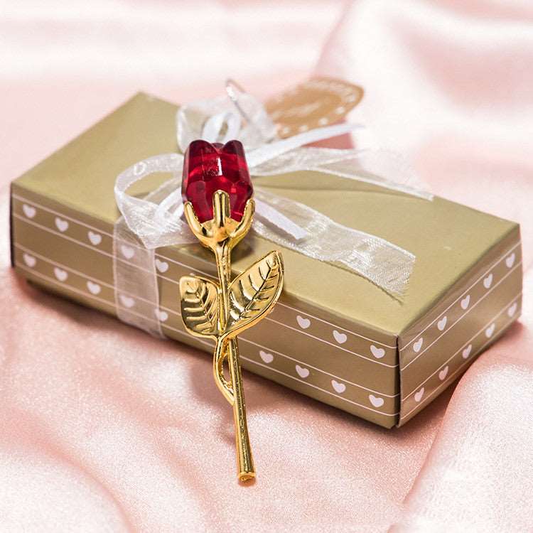 Valentines Day Gift Crystal Glass Rose Artificial Flower Silver Gold Rod Rose