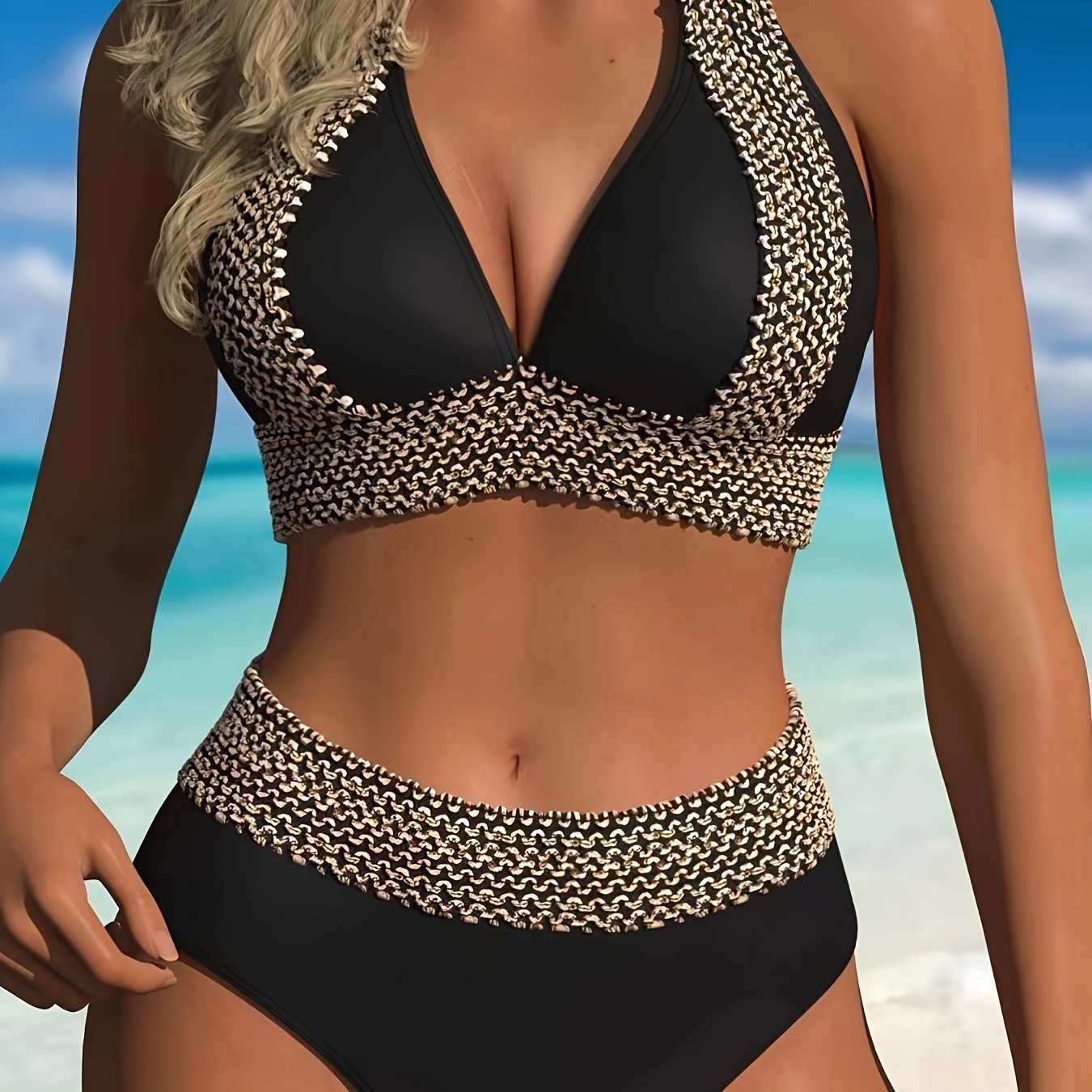  Plus Size Flattering V-Neck Bikini Set