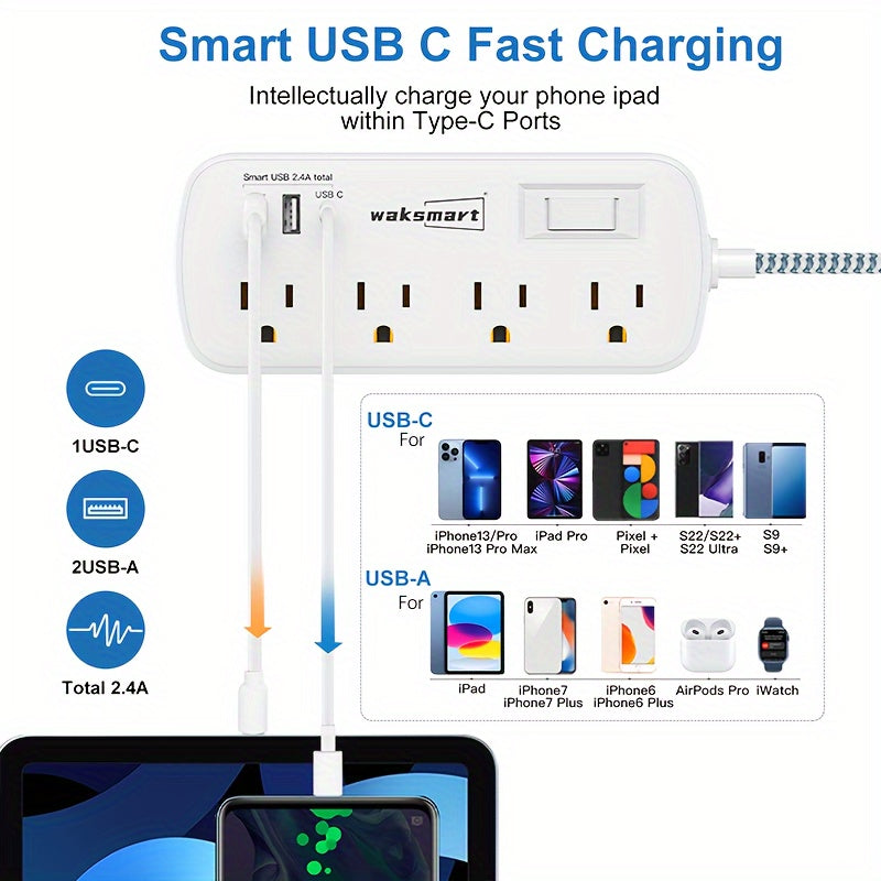 image5 of Temu.com's 8-Outlet Surge Protector with USB-C: A sleek, wall-mountable surge protector with 8 outlets and a USB-C port, ideal for offices and dorm rooms.