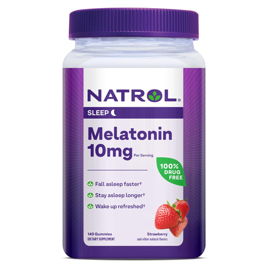 Melatonin Gummies Natrol 10mg (140 Count) - Dietary Supplement for Sleep Support in Adults - Promotes Restful Sleep & Relaxation - Long-Lasting, 70-Day Supply - Strawberry Flavor