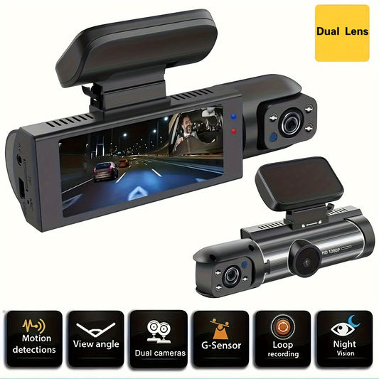 1080p HD Dual Dash Cam for Cars – Front & Cabin Coverage with IR Night Vision Wide - Angle 3.16’’ IPS Display