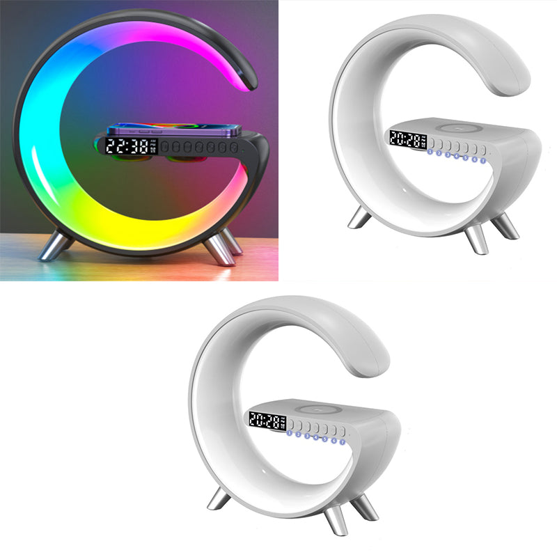 Intelligent G-Shaped LED Lamp: Bluetooth Speaker, Wireless Charger, Atmosphere Lamp - Bedroom Home Decor Essential