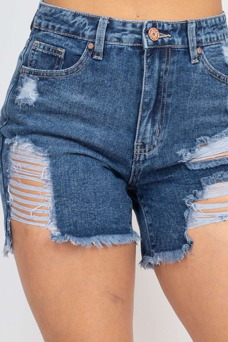 Ripped Five-pocket Mini Denim Shorts: Channel Your Inner Rockstar Fashion Style