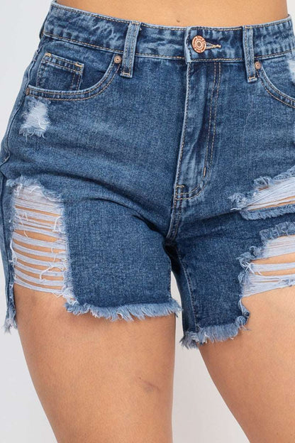 Ripped Five-pocket Mini Denim Shorts: Channel Your Inner Rockstar Fashion Style