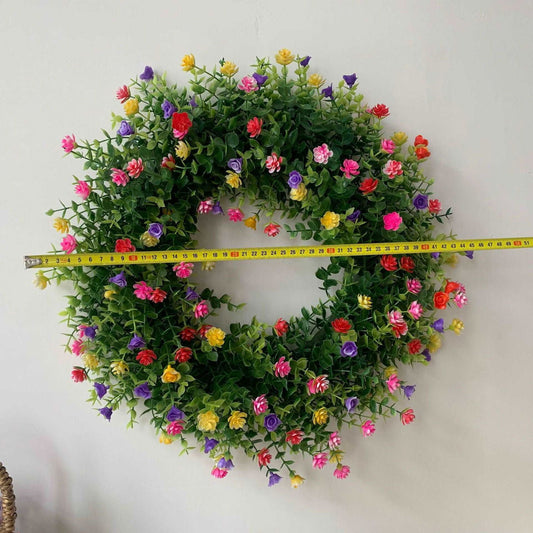 Farmhouse Colorful Cottage Wreath Spring Summer Wreath, Artificial Flowers Door Home Decor Design - https://sammyskfootball.com