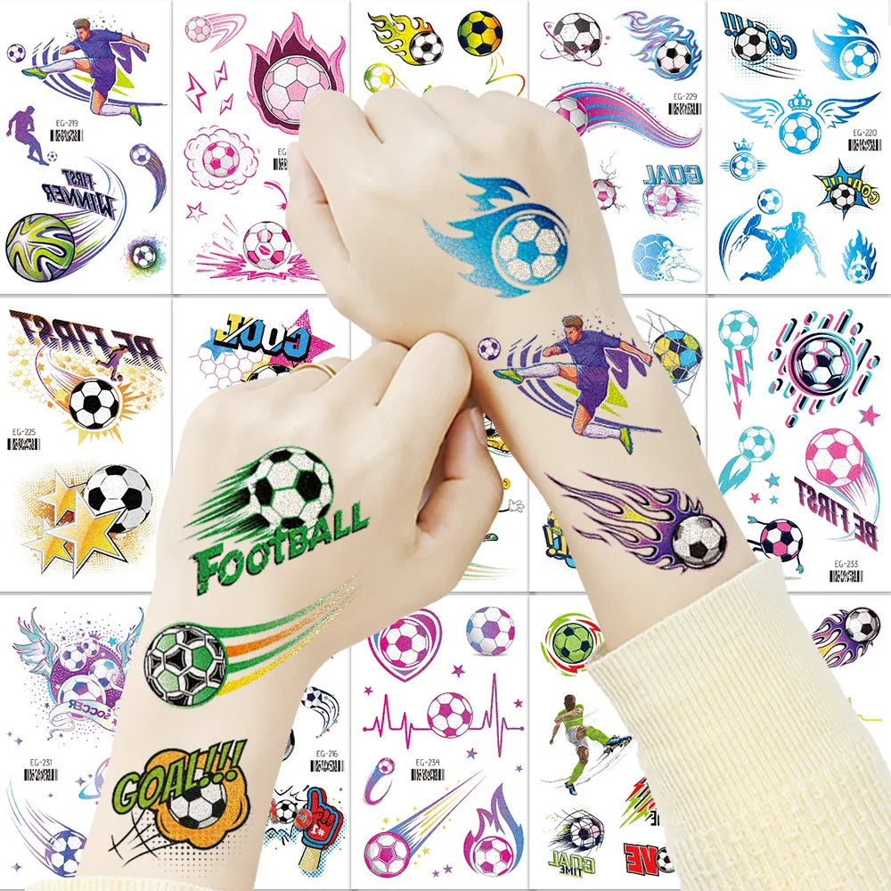 Glitter Soccer Temporary Tattoos for Sports Football Fan Parties