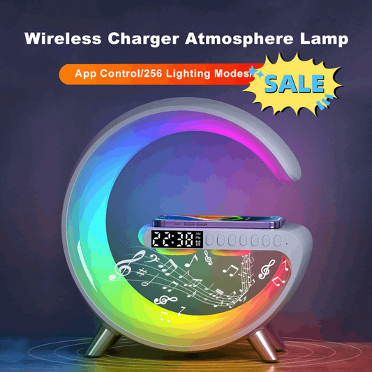 Intelligent G-Shaped LED Lamp: Bluetooth Speaker, Wireless Charger, Atmosphere Lamp - Bedroom Home Decor Essential - https://sammyskfootball.com