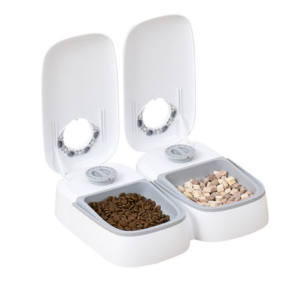 Pet Automatic Timing Feeder - Full Double Meal Feeder/Light Gray - Cat Feeding Solution Puppy https://sammyskfootball.com