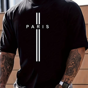 PARIS Print, Men's Graphic Design Crew Neck Active T-shirt, Casual Comfy Tees Tshirts For Summer, Men's Clothing Tops For Daily Gym Workout - https://sammyskfootball.com