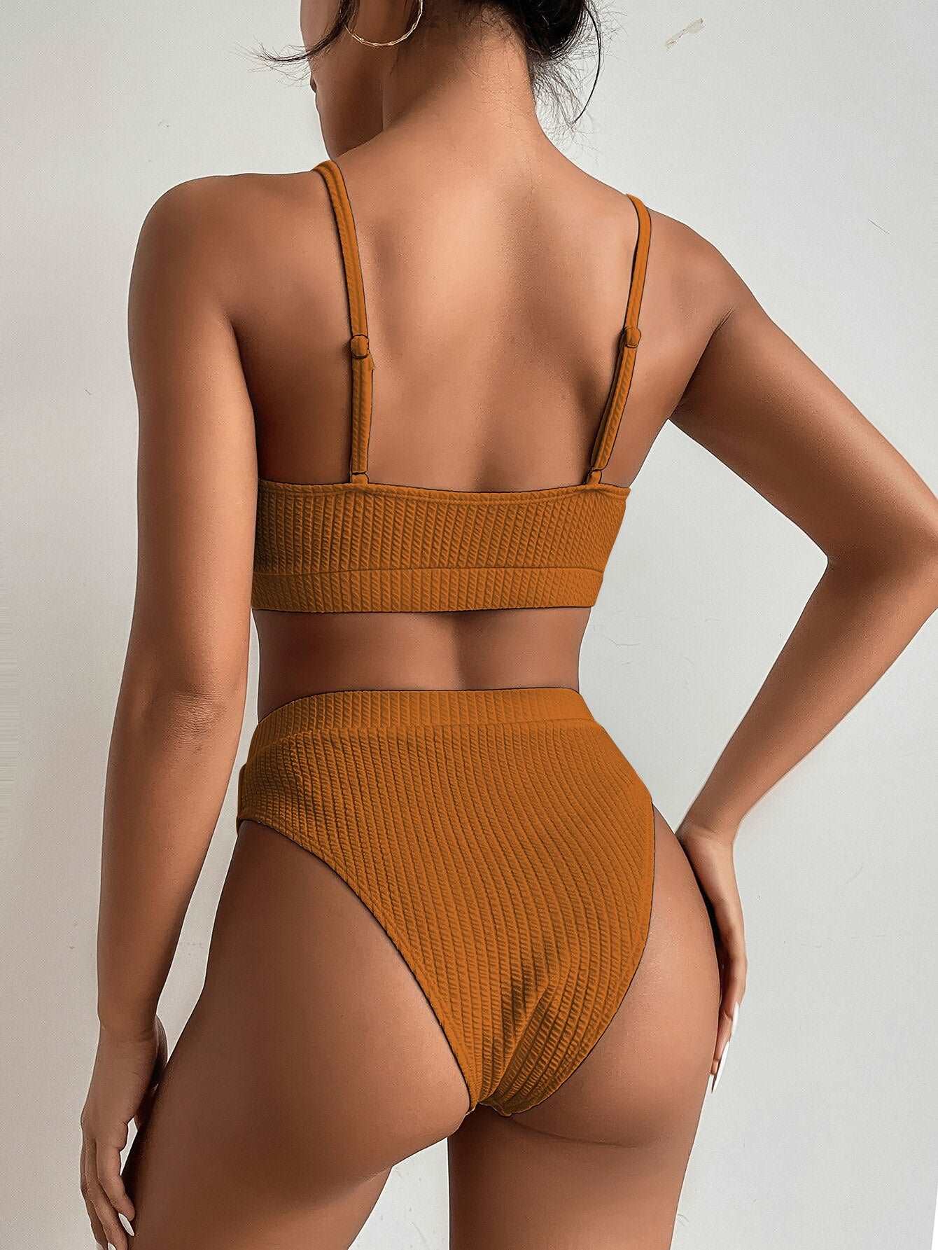 ROSVIGOR Ribbed Two Piece Bikini Swimsuit: High-Waisted Tummy Control Swimwear Set for Women