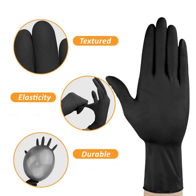 10/20/50/100PCS Black Nitrile Disposable Gloves for Work Latex Free Home Cleaning Glove Textured Mechanic Tattoo Hair Dye Beauty Shop1104634566 Store