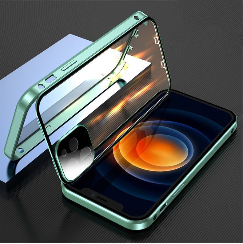 Metal frame phone case with double-sided tempered glass for scratch and impact protection. Crystal clear view of your phone.