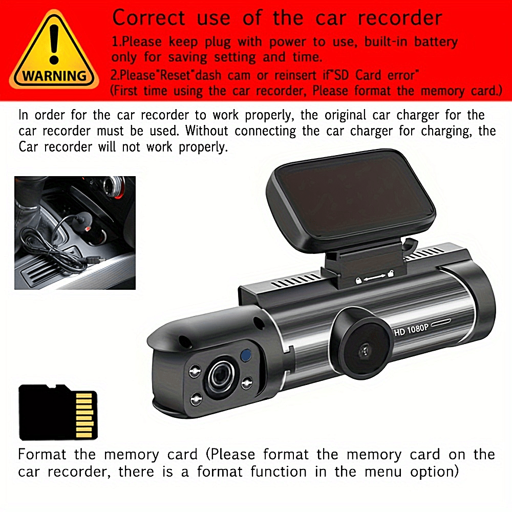 1080p HD Dual Dash Cam for Cars – Front & Cabin Coverage with IR Night Vision Wide - Angle 3.16’’ IPS Display