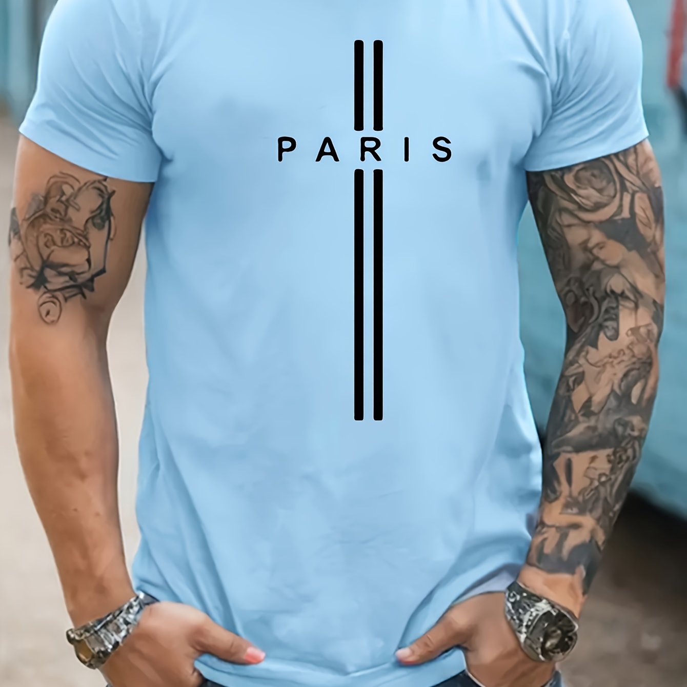 Paris Print Men T shirt Blue Color
