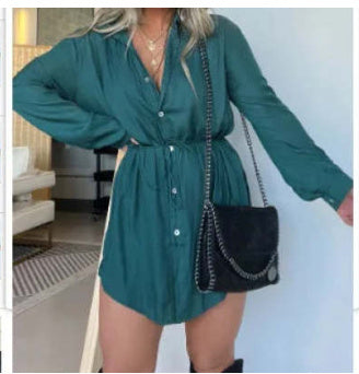 Women's Long Sleeve Jumpsuit With Button Fashion Shirt Dress sammyskfootball