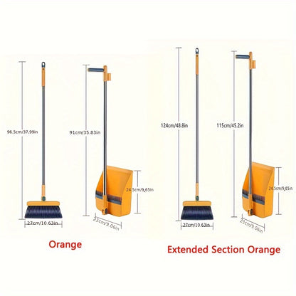 Image of Temu Multi-Surface Rotatable Broom and Dustpan Set: A multi-surface cleaning kit featuring a rotatable broom with a long ergonomic handle and a dustpan with a built-in debris-comb. Ideal for indoor and outdoor use, providing easy-sweep cleaning on various surfaces.