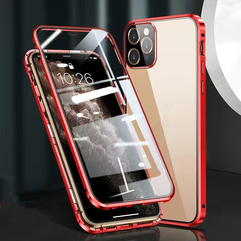 red color Metal frame phone case with double-sided tempered glass for scratch and impact protection. Crystal clear view of your phone.