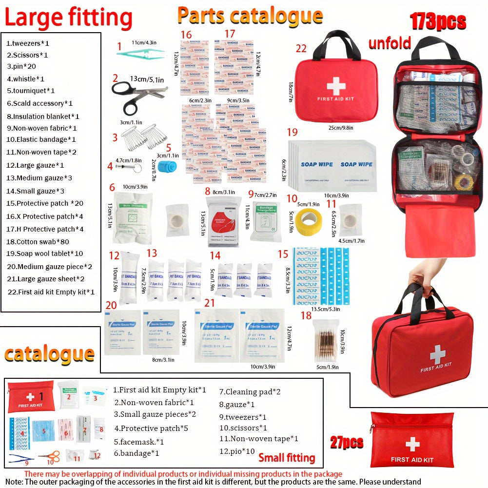 27 & 173 Piece First Aid Kits: Portable Medical Kits for Hiking, Camping & Home
